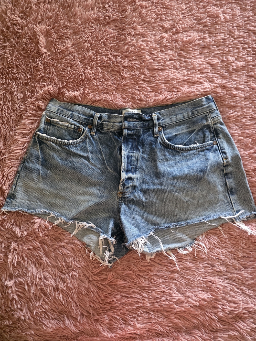 Agolde- Women’s Blue Distressed Denim Cutoff Shorts